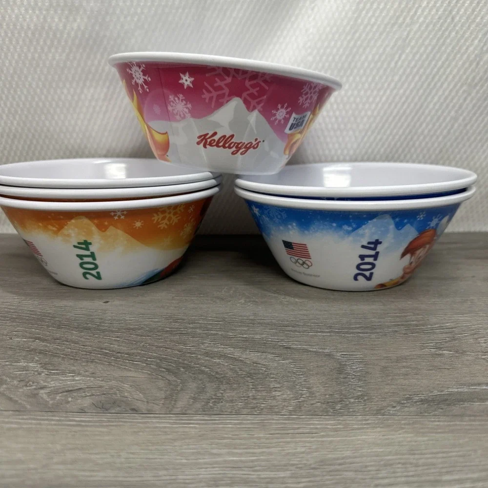 2014 Olympic Collector Cereal Kellogg Bowls 6 Rice Krispies Raisin Bran Corn Fla